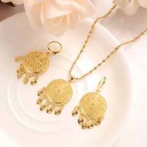 24K Gold Dubai india Vintage African tassel Jewelry Sets Women Fashion Round
